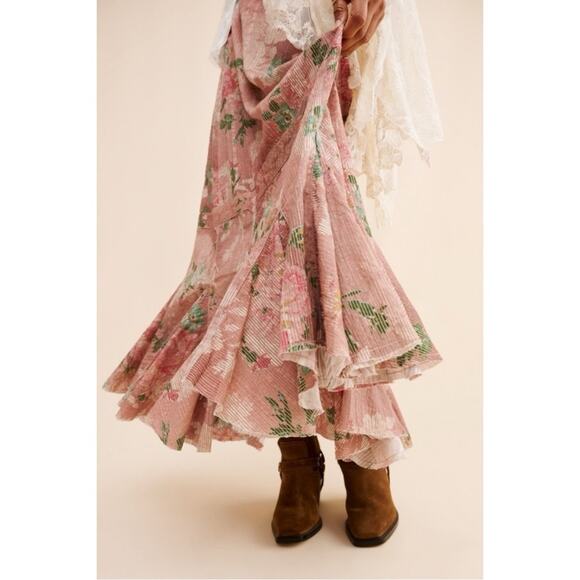 Free People Ethereal Dainty Cottage Bordeaux Floral Maxi Skirt Size Small - Picture 5 of 15